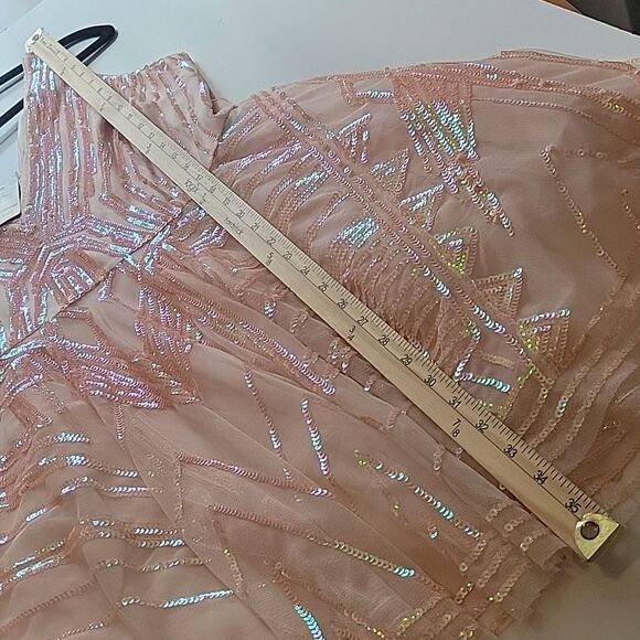 $198 NEW XL BEBE PEACH PINK TULLE SEQUIN SLEEVELESS FIT FLARE MINI DRESS NWT - Picture 2 of 11
